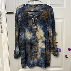 New Directions Tie-Dye Lace-Up Tunic